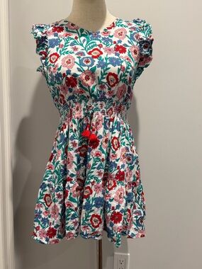 Girls Vineyard Vines Tisbury Floral Smocked Waist Dress Tassel Tie Size Large 14